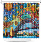 Australian Sydney Harbour Bridge Shower Curtain Aboriginal Dot Art