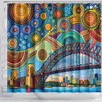 Australian Sydney Harbour Bridge Shower Curtain Aboriginal Dot Art