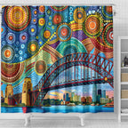 Australian Sydney Harbour Bridge Shower Curtain Aboriginal Dot Art