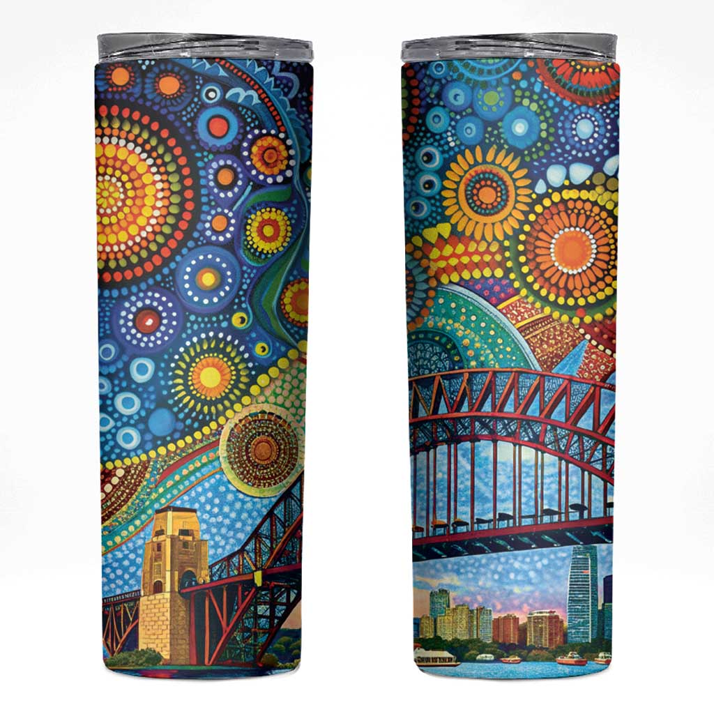 Australian Sydney Harbour Bridge Skinny Tumbler Aboriginal Dot Art