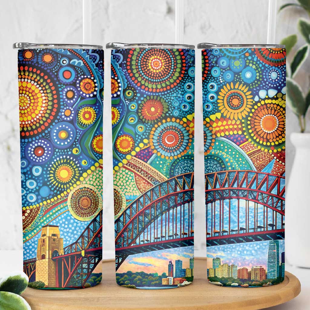 Australian Sydney Harbour Bridge Skinny Tumbler Aboriginal Dot Art