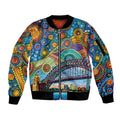 Australian Sydney Harbour Bridge Sleeve Zip Bomber Jacket Aboriginal Dot Art