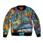 Australian Sydney Harbour Bridge Sleeve Zip Bomber Jacket Aboriginal Dot Art