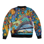 Australian Sydney Harbour Bridge Sleeve Zip Bomber Jacket Aboriginal Dot Art