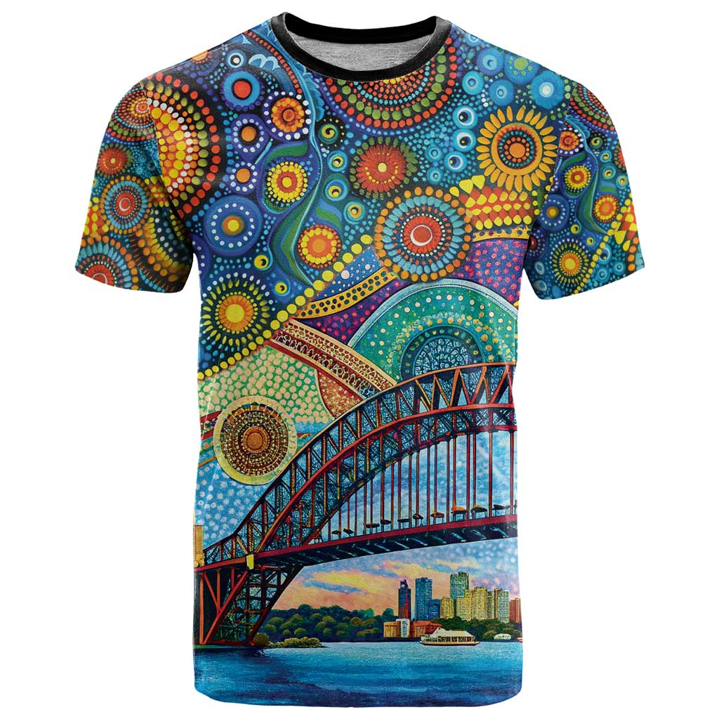 Australian Sydney Harbour Bridge T Shirt Aboriginal Dot Art