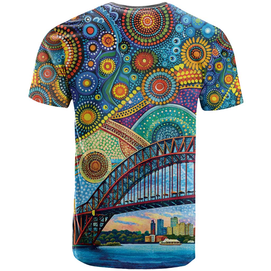 Australian Sydney Harbour Bridge T Shirt Aboriginal Dot Art