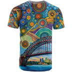 Australian Sydney Harbour Bridge T Shirt Aboriginal Dot Art