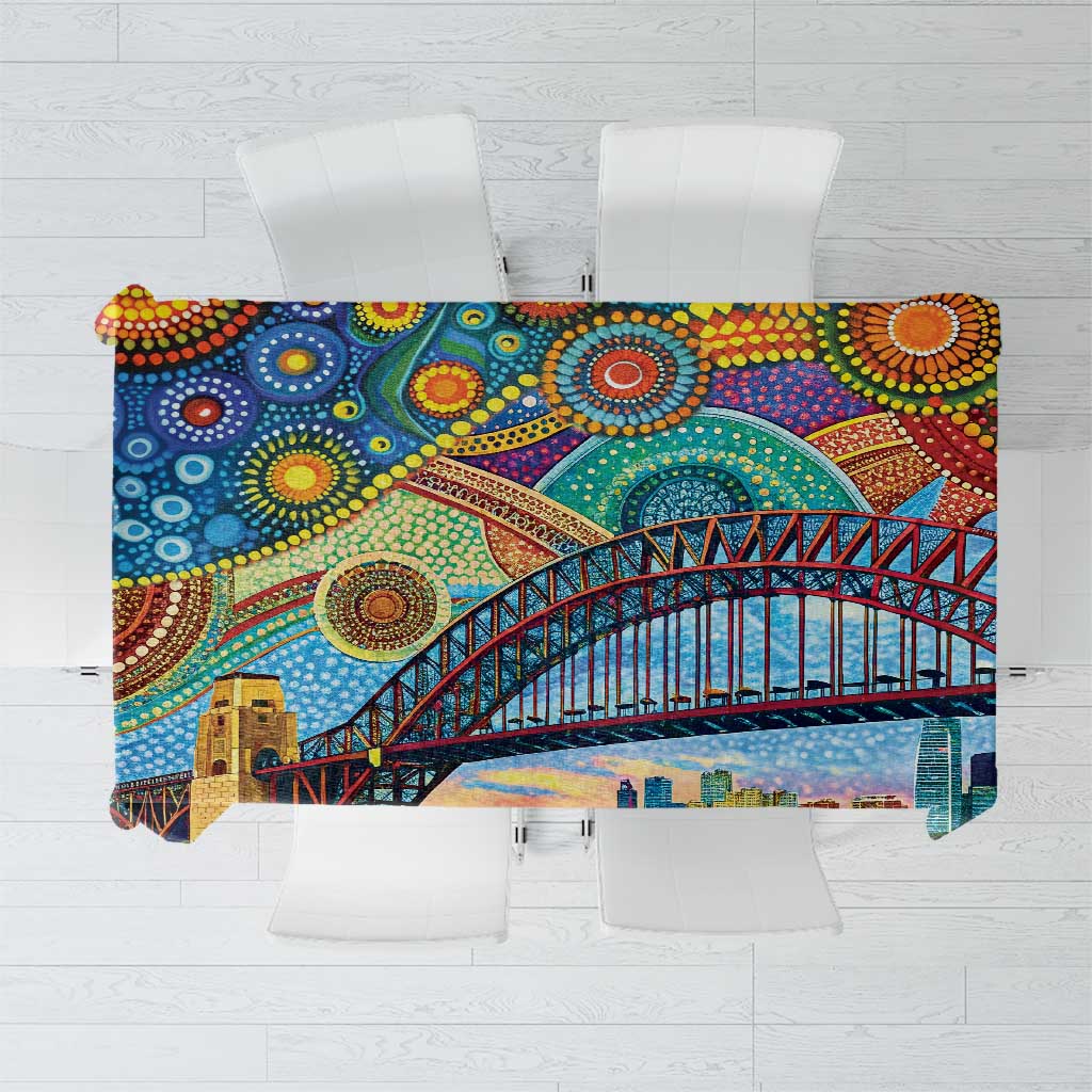 Australian Sydney Harbour Bridge Tablecloth Aboriginal Dot Art