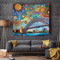 Australian Sydney Harbour Bridge Tapestry Aboriginal Dot Art