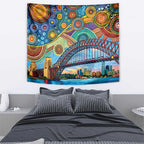 Australian Sydney Harbour Bridge Tapestry Aboriginal Dot Art