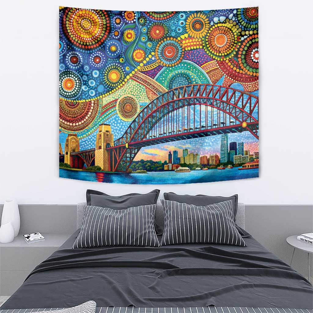 Australian Sydney Harbour Bridge Tapestry Aboriginal Dot Art