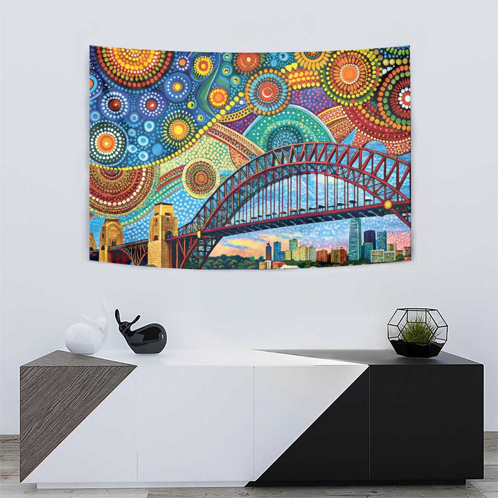 Australian Sydney Harbour Bridge Tapestry Aboriginal Dot Art