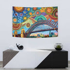Australian Sydney Harbour Bridge Tapestry Aboriginal Dot Art