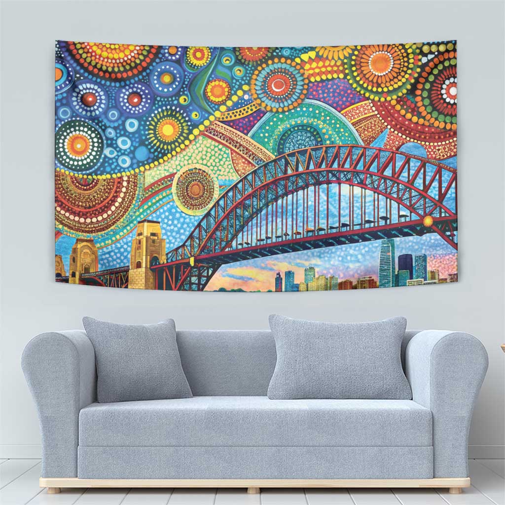 Australian Sydney Harbour Bridge Tapestry Aboriginal Dot Art