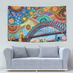 Australian Sydney Harbour Bridge Tapestry Aboriginal Dot Art
