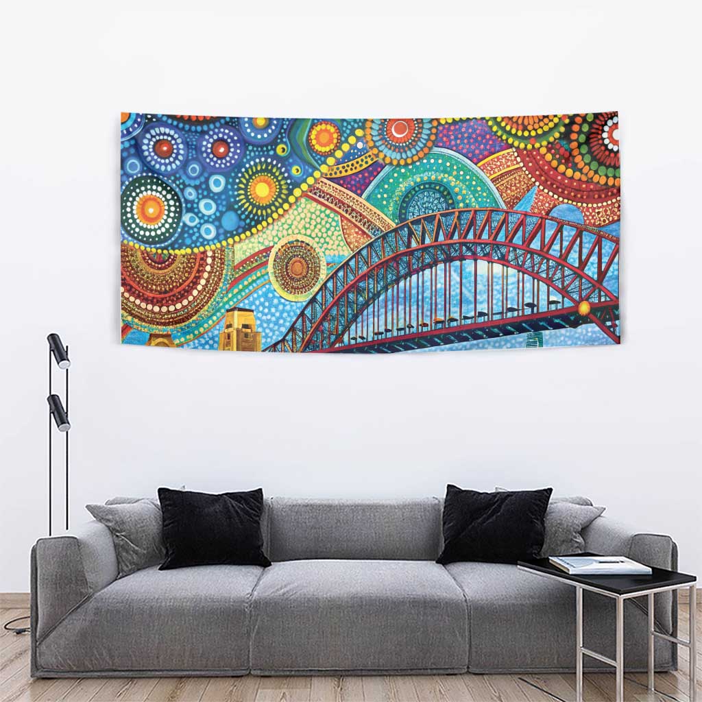 Australian Sydney Harbour Bridge Tapestry Aboriginal Dot Art