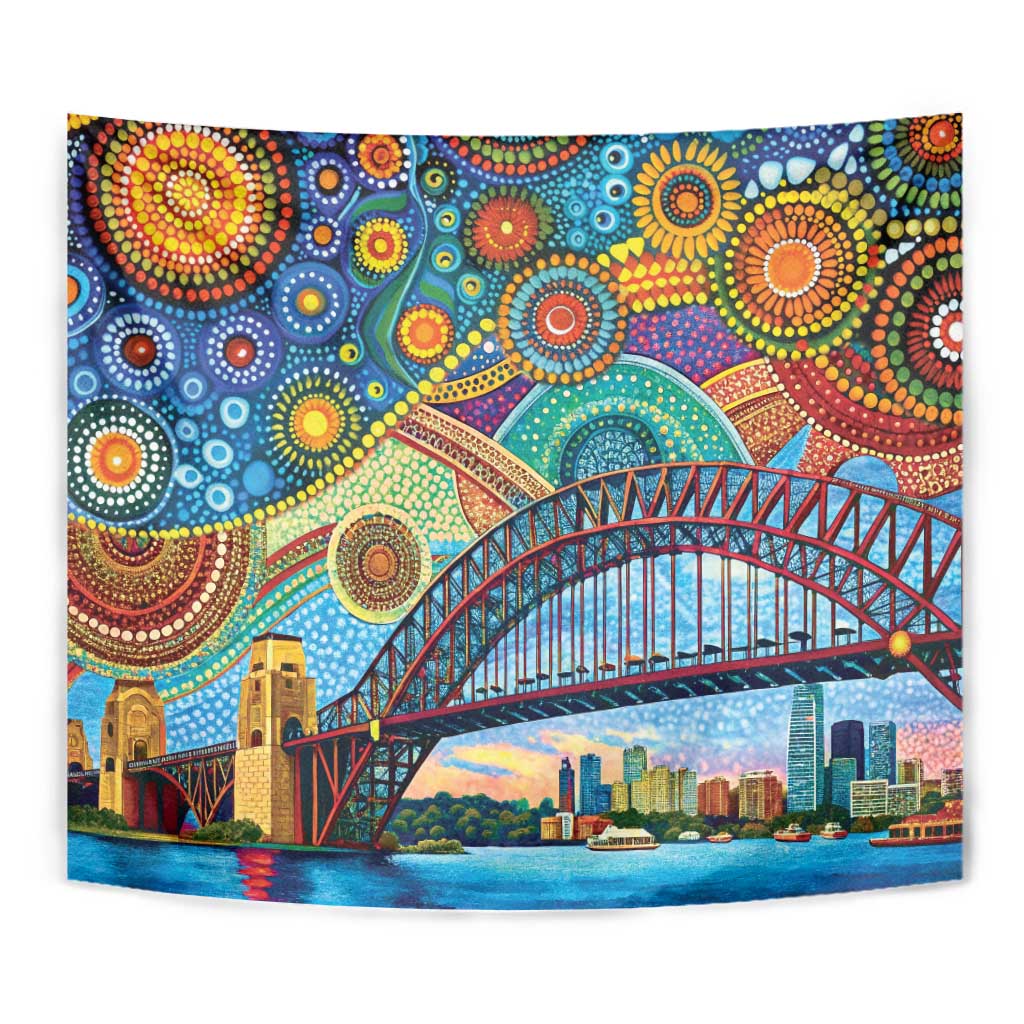 Australian Sydney Harbour Bridge Tapestry Aboriginal Dot Art