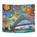 Australian Sydney Harbour Bridge Tapestry Aboriginal Dot Art
