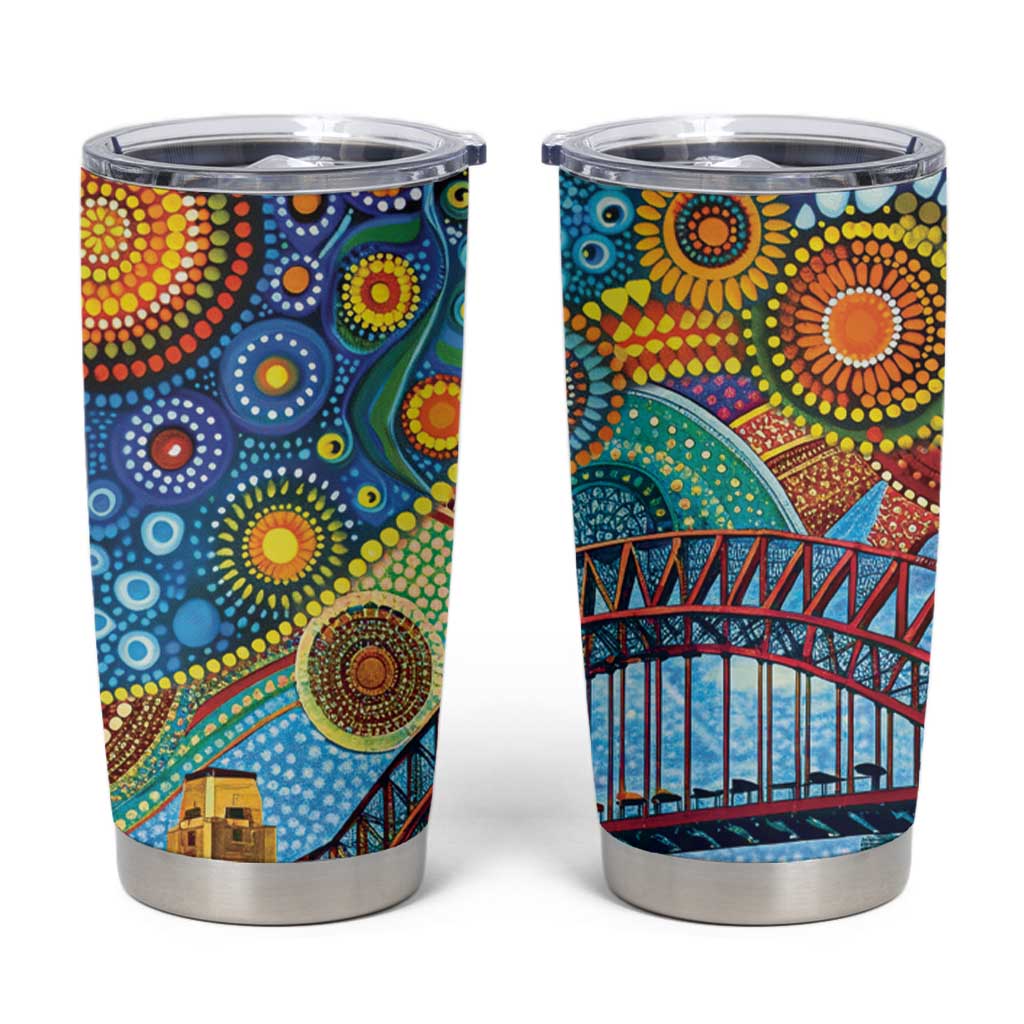 Australian Sydney Harbour Bridge Tumbler Cup Aboriginal Dot Art