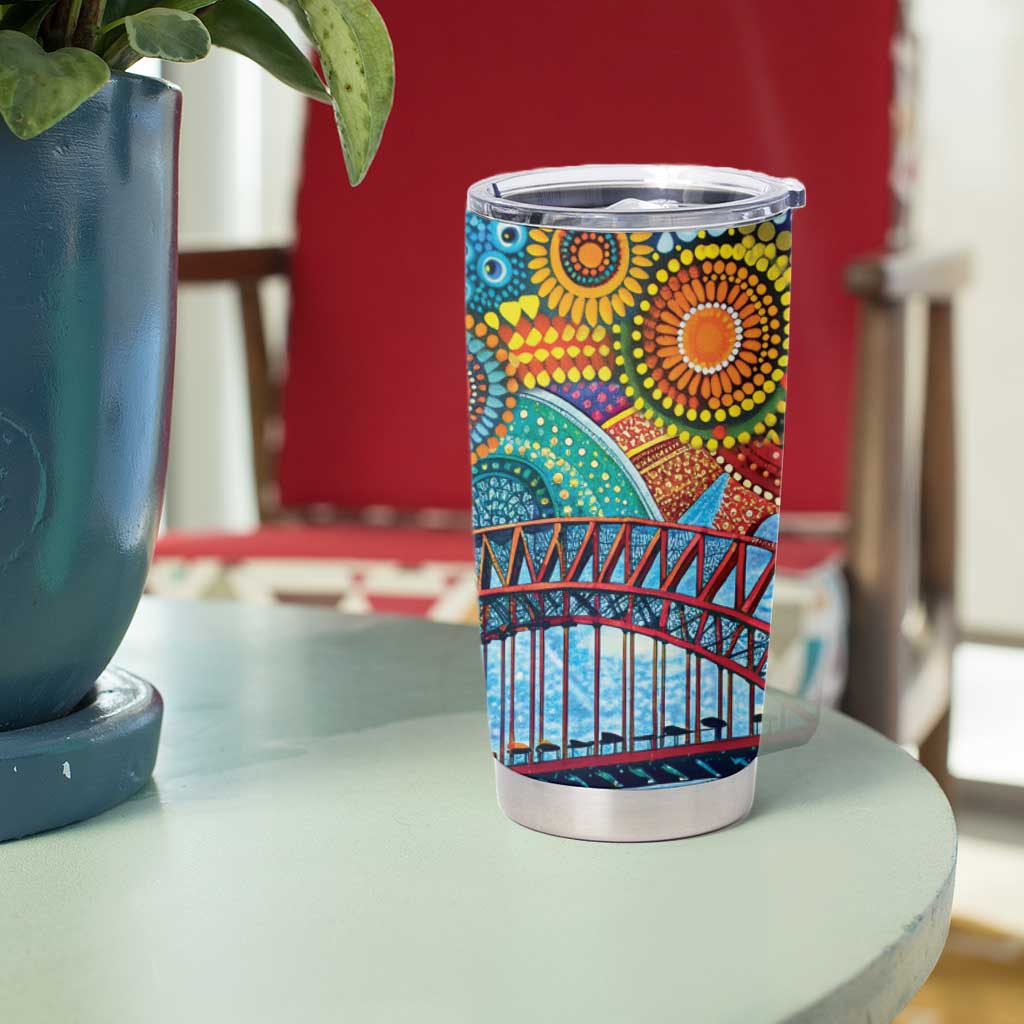 Australian Sydney Harbour Bridge Tumbler Cup Aboriginal Dot Art