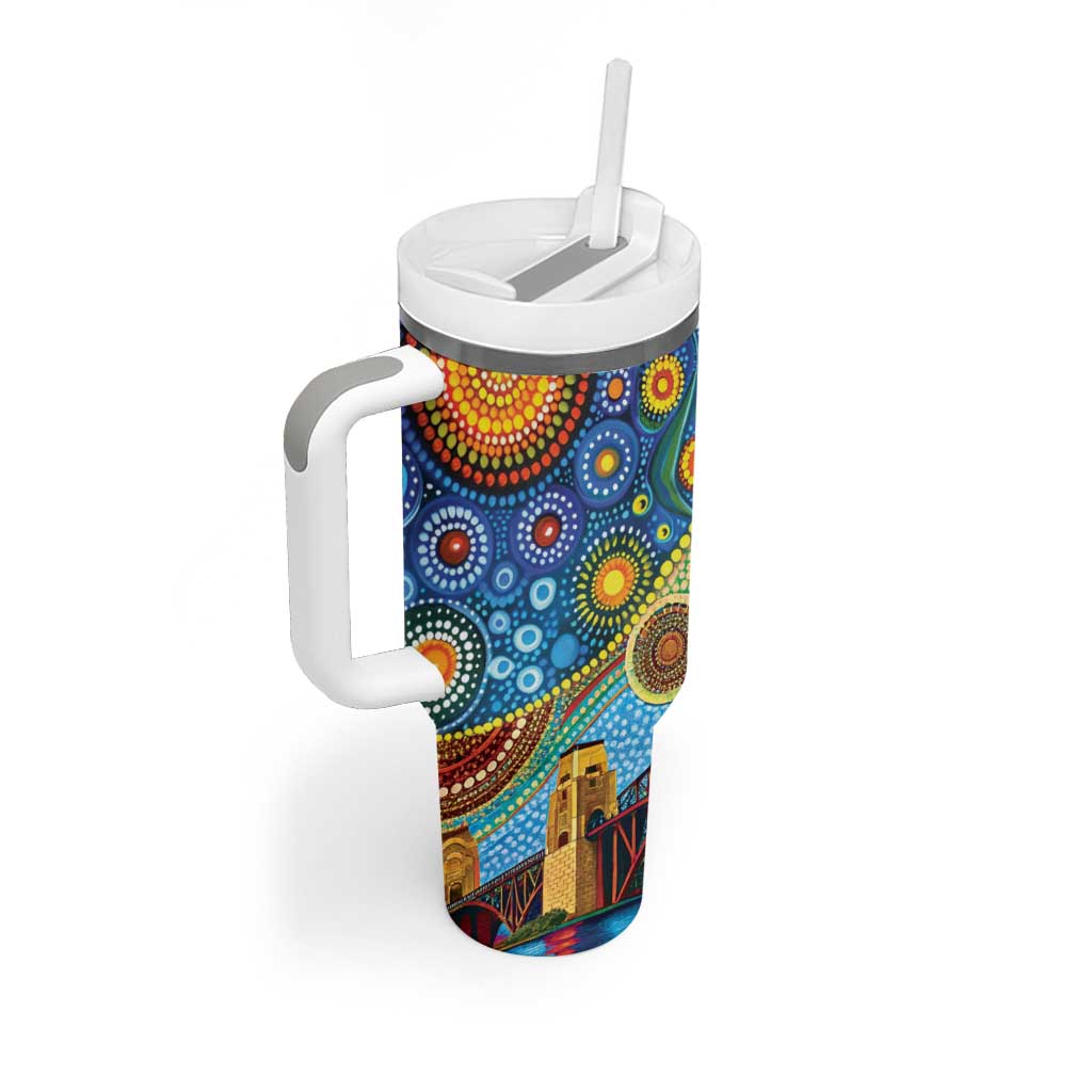 Australian Sydney Harbour Bridge Tumbler With Handle Aboriginal Dot Art