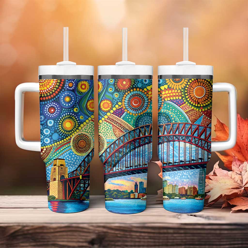 Australian Sydney Harbour Bridge Tumbler With Handle Aboriginal Dot Art