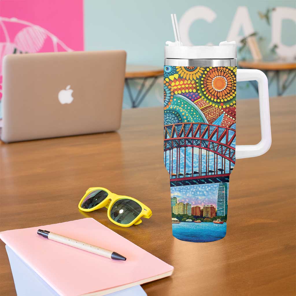 Australian Sydney Harbour Bridge Tumbler With Handle Aboriginal Dot Art