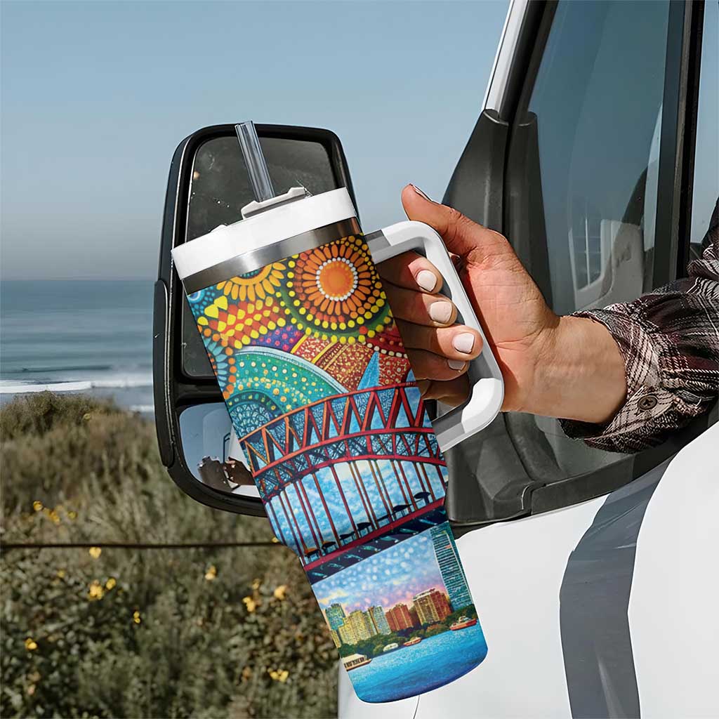 Australian Sydney Harbour Bridge Tumbler With Handle Aboriginal Dot Art