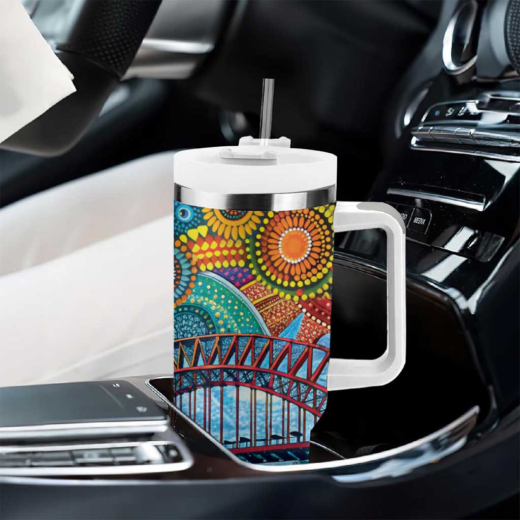 Australian Sydney Harbour Bridge Tumbler With Handle Aboriginal Dot Art