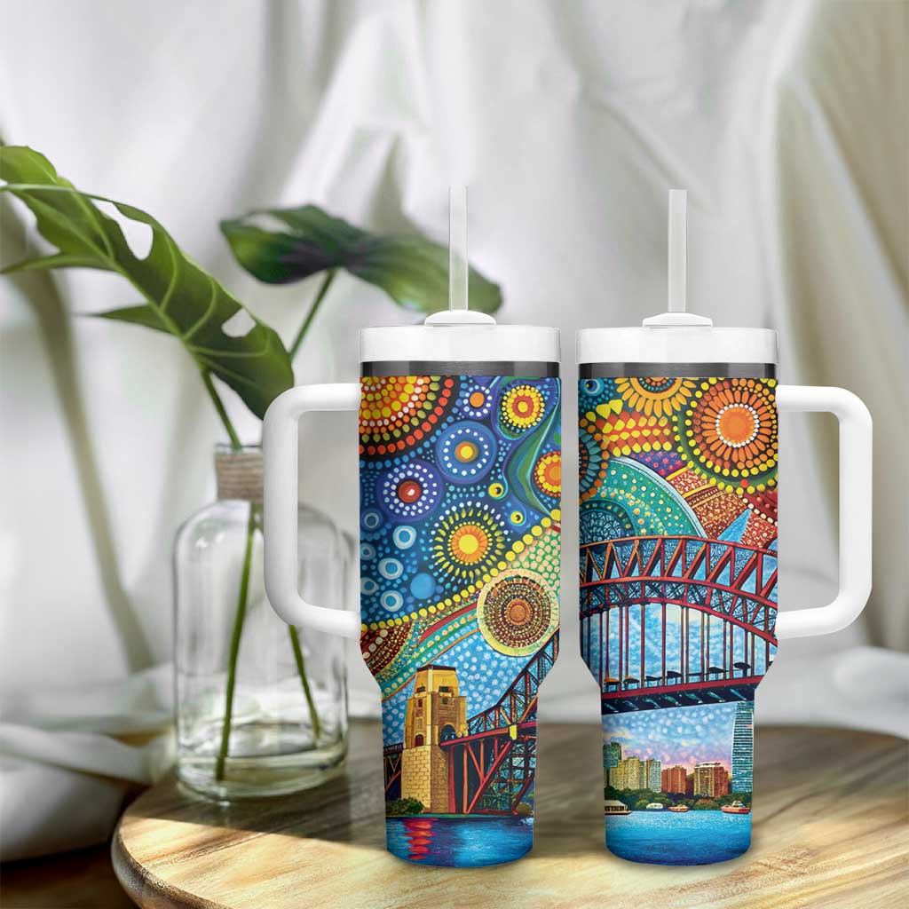 Australian Sydney Harbour Bridge Tumbler With Handle Aboriginal Dot Art