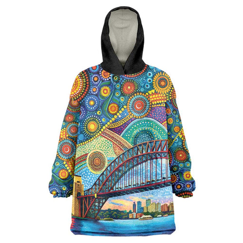 Australian Sydney Harbour Bridge Wearable Blanket Hoodie Aboriginal Dot Art