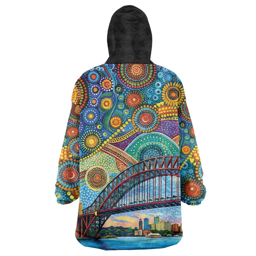 Australian Sydney Harbour Bridge Wearable Blanket Hoodie Aboriginal Dot Art