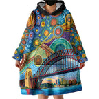 Australian Sydney Harbour Bridge Wearable Blanket Hoodie Aboriginal Dot Art
