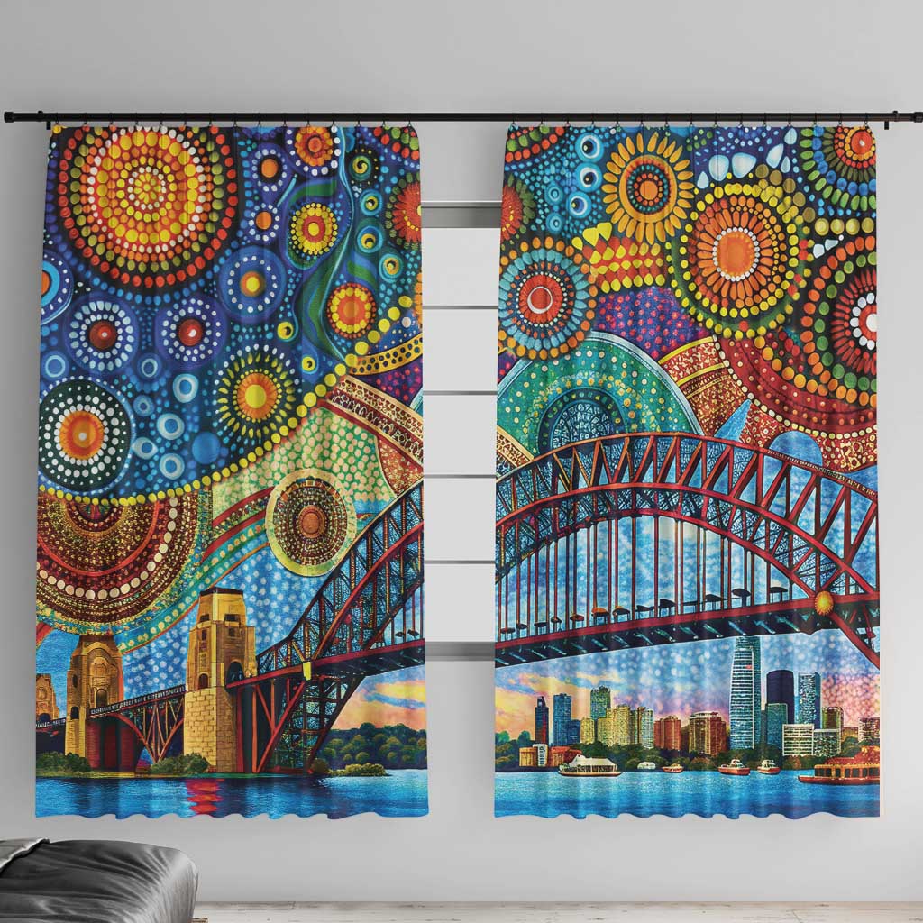 Australian Sydney Harbour Bridge Window Curtain Aboriginal Dot Art