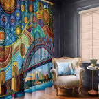 Australian Sydney Harbour Bridge Window Curtain Aboriginal Dot Art