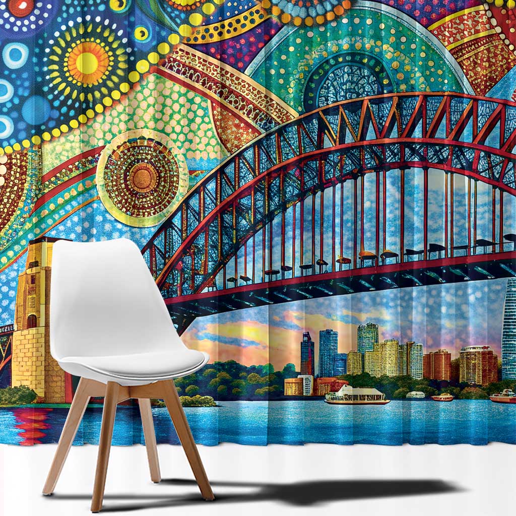 Australian Sydney Harbour Bridge Window Curtain Aboriginal Dot Art