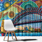 Australian Sydney Harbour Bridge Window Curtain Aboriginal Dot Art