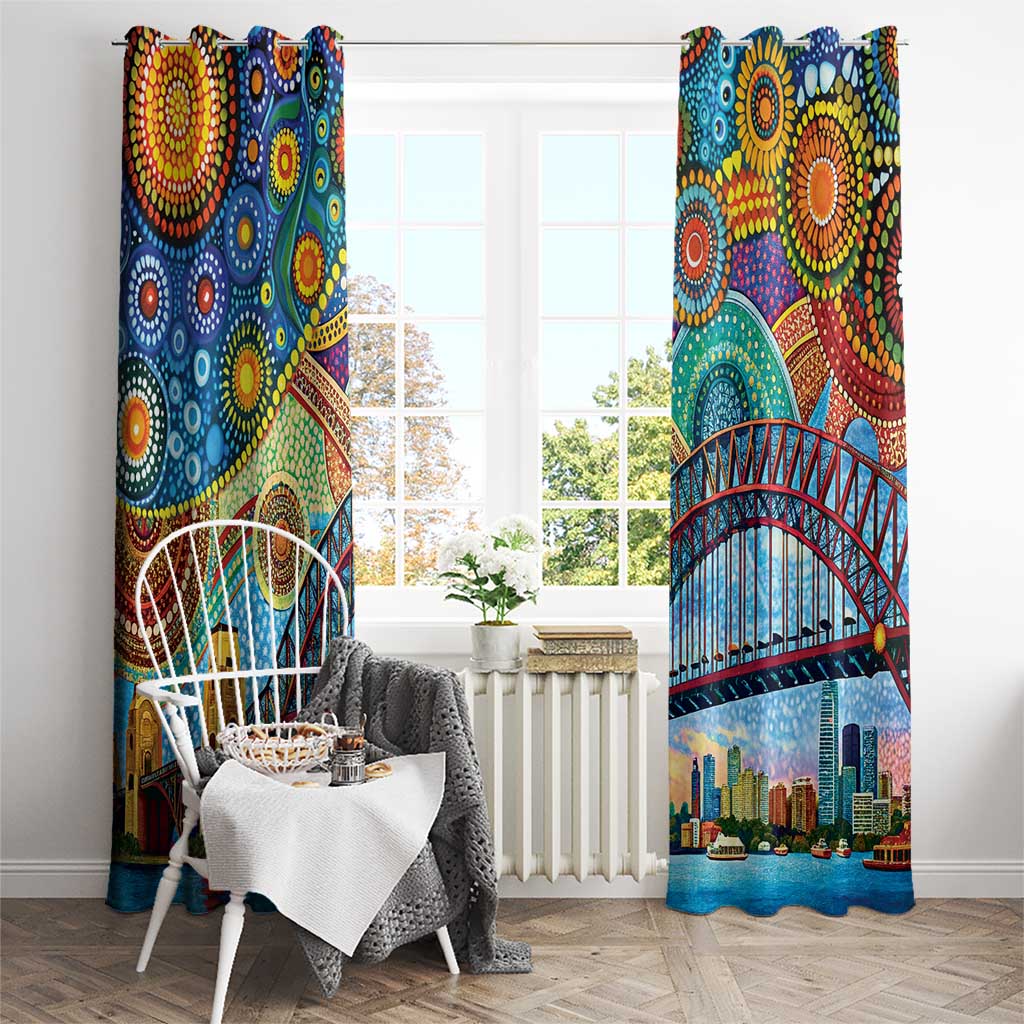 Australian Sydney Harbour Bridge Window Curtain Aboriginal Dot Art