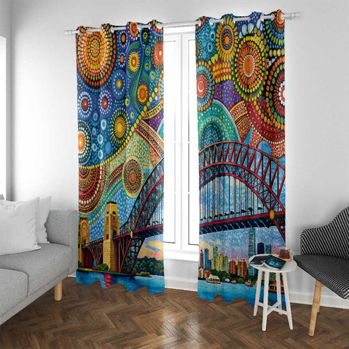 Australian Sydney Harbour Bridge Window Curtain Aboriginal Dot Art