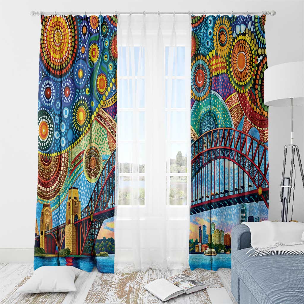 Australian Sydney Harbour Bridge Window Curtain Aboriginal Dot Art
