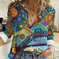 Australian Sydney Harbour Bridge Women Casual Shirt Aboriginal Dot Art