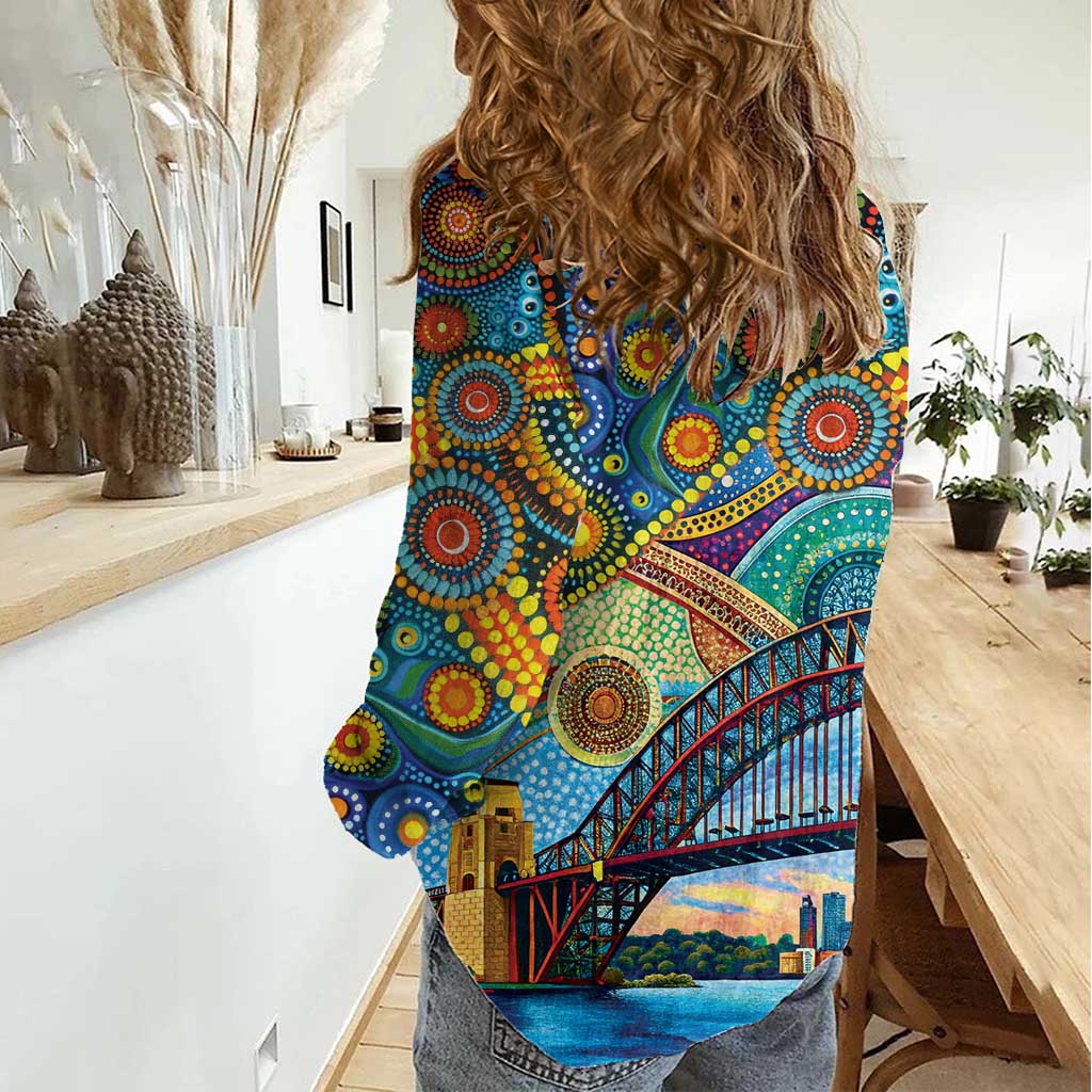 Australian Sydney Harbour Bridge Women Casual Shirt Aboriginal Dot Art