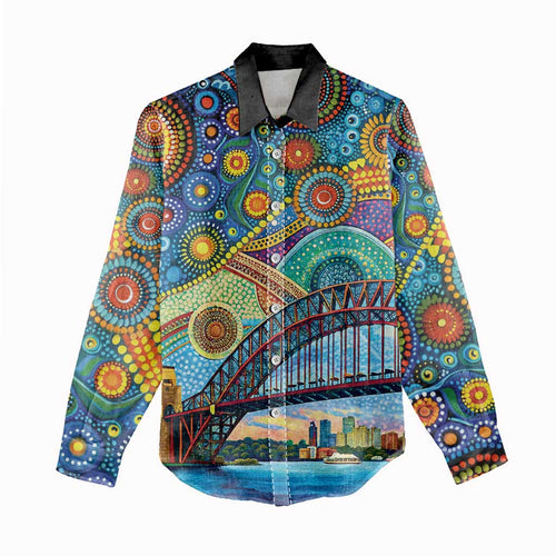 Australian Sydney Harbour Bridge Women Casual Shirt Aboriginal Dot Art