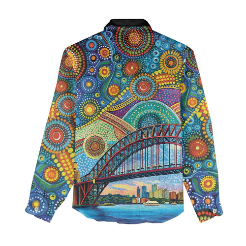 Australian Sydney Harbour Bridge Women Casual Shirt Aboriginal Dot Art
