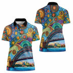 Australian Sydney Harbour Bridge Women Polo Shirt Aboriginal Dot Art