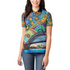 Australian Sydney Harbour Bridge Women Polo Shirt Aboriginal Dot Art