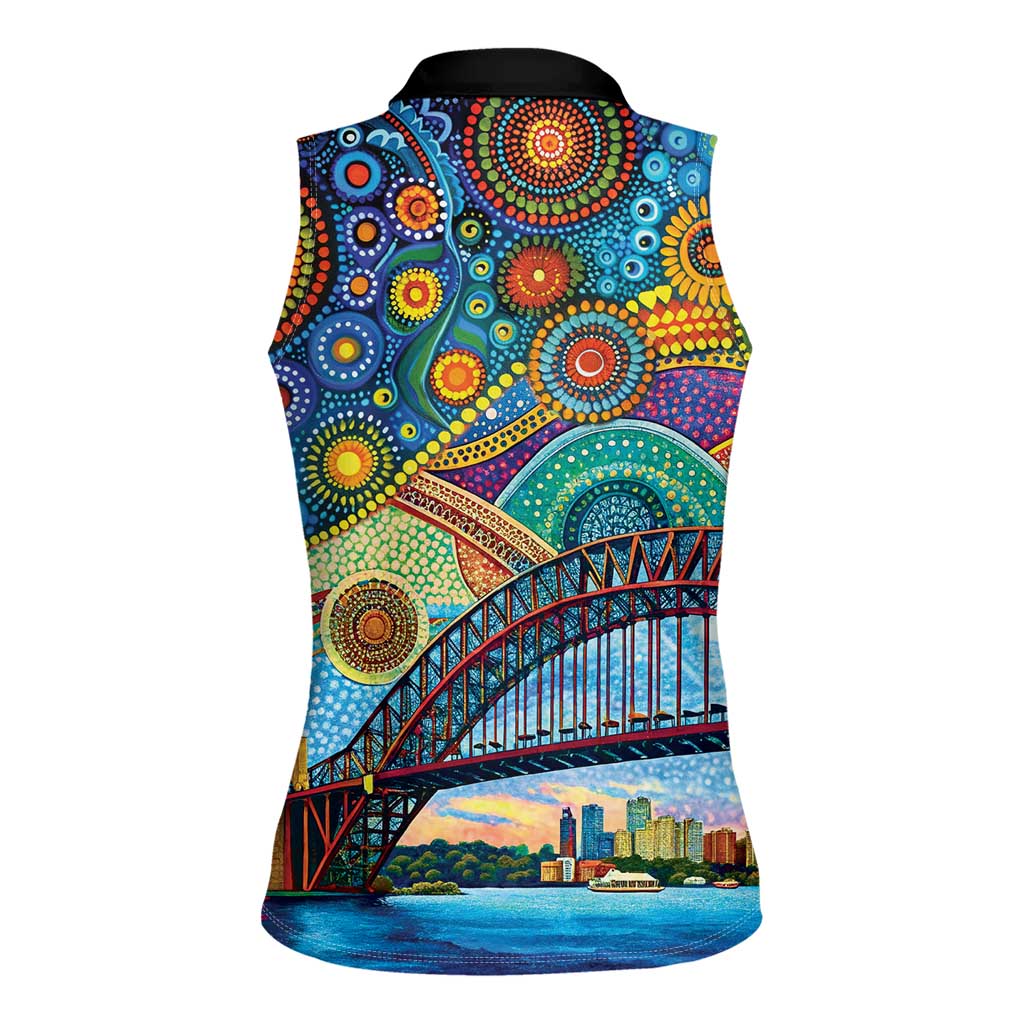 Australian Sydney Harbour Bridge Women Sleeveless Polo Shirt Aboriginal Dot Art
