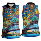 Australian Sydney Harbour Bridge Women Sleeveless Polo Shirt Aboriginal Dot Art