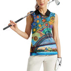 Australian Sydney Harbour Bridge Women Sleeveless Polo Shirt Aboriginal Dot Art