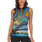 Australian Sydney Harbour Bridge Women Sleeveless Polo Shirt Aboriginal Dot Art